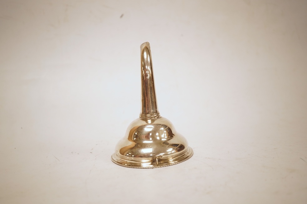 A George III small silver wine funnel (lacking strainer), maker's mark rubbed, London, 1767, 9.9cm, 52 grams.